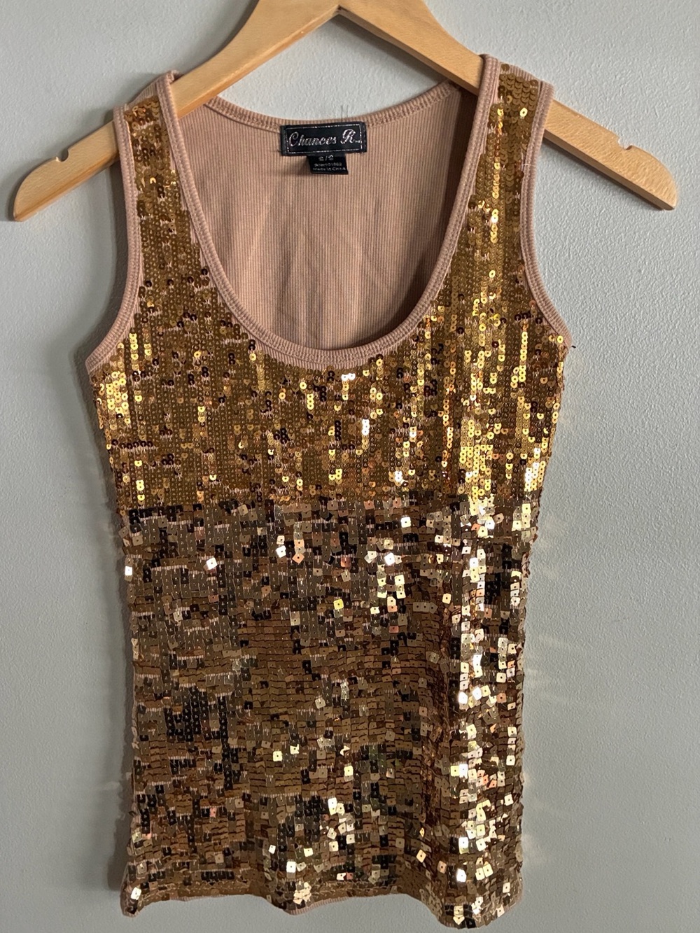 Gold Sequin Tank Top Metallic Sparkle Party Going Out Top Size Small